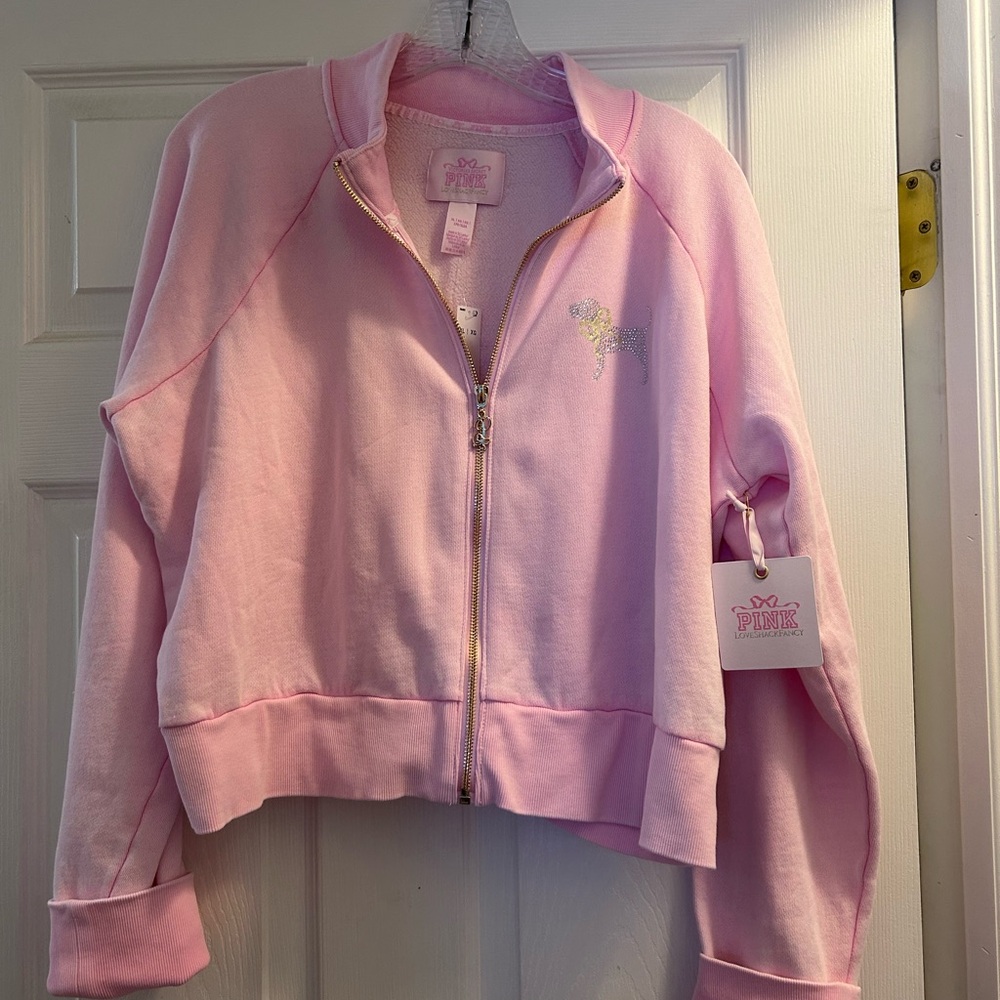 VS PINK X LOVESHACKFANCY Pink Lollipop LG FULL-ZIP SWEATSHIRT LIMITED ED nwt - Picture 3 of 5